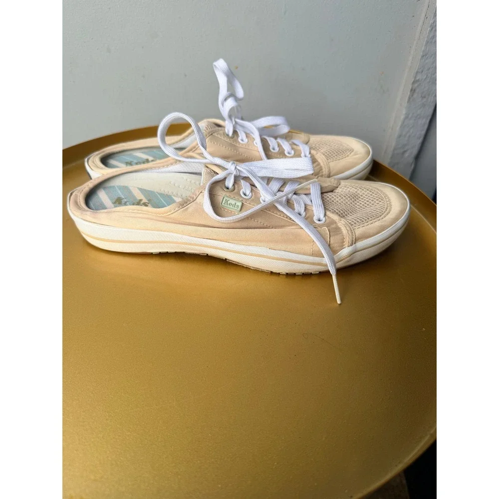 Keds Womens Tan Canvas Mesh Lace Up Mule Sneakers WF58121 Size 8.5